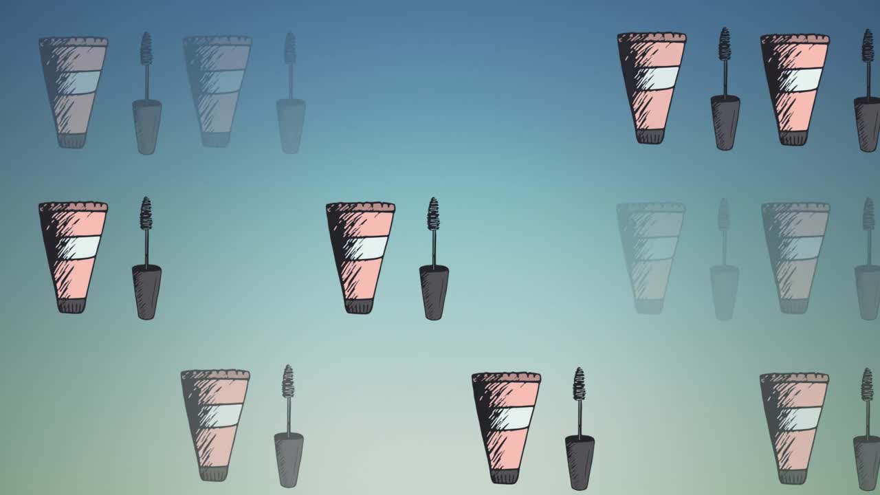 Animation of mascara icons on blue background
