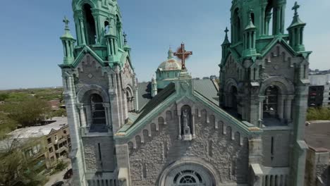 exterior of st stanislas de kostka eglise catholic church in montreal, canada - fpv