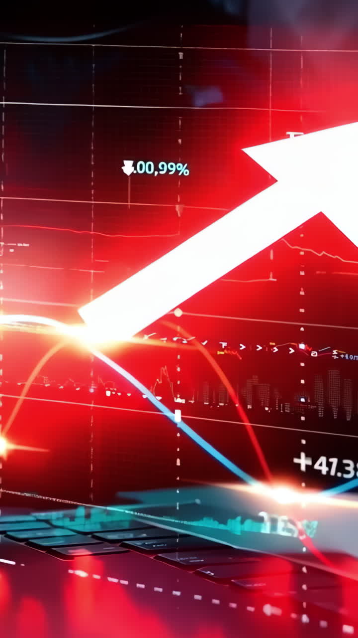 A laptop screen shows a downward trend in a graph. Concept of uncertainty and potential loss Vertical video