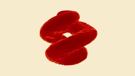 abstract spinning liquid red spiral transforming with ripples, seamless loop. design. colorful unusual water object in rotating motion.
