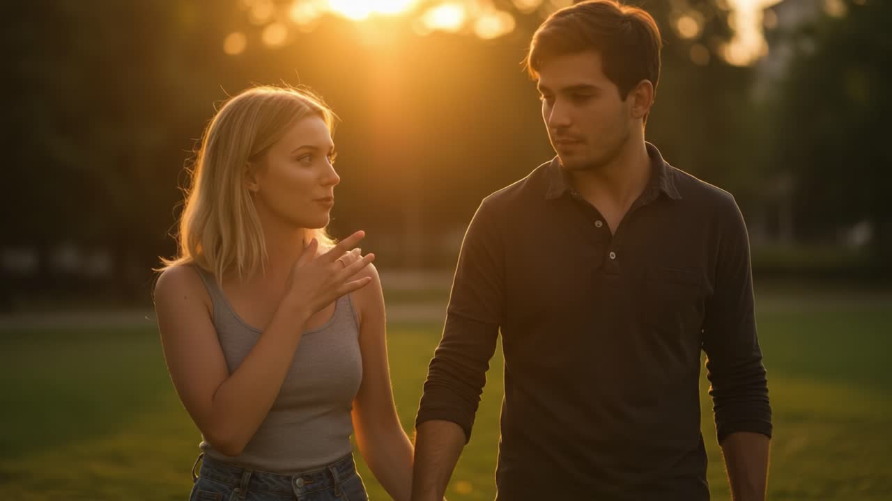 A Romantic Sunset Stroll: Capturing the Intimate Moments Between Two People Amidst Nature's Golden Glow