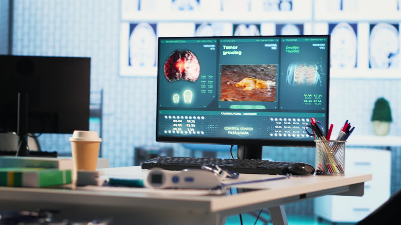 Vertical Video Empty doctor office awaiting a patient visit featuring diagnostic equipment