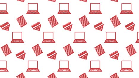 animación de los iconos de los artículos escolares que se mueven sobre un fondo blanco