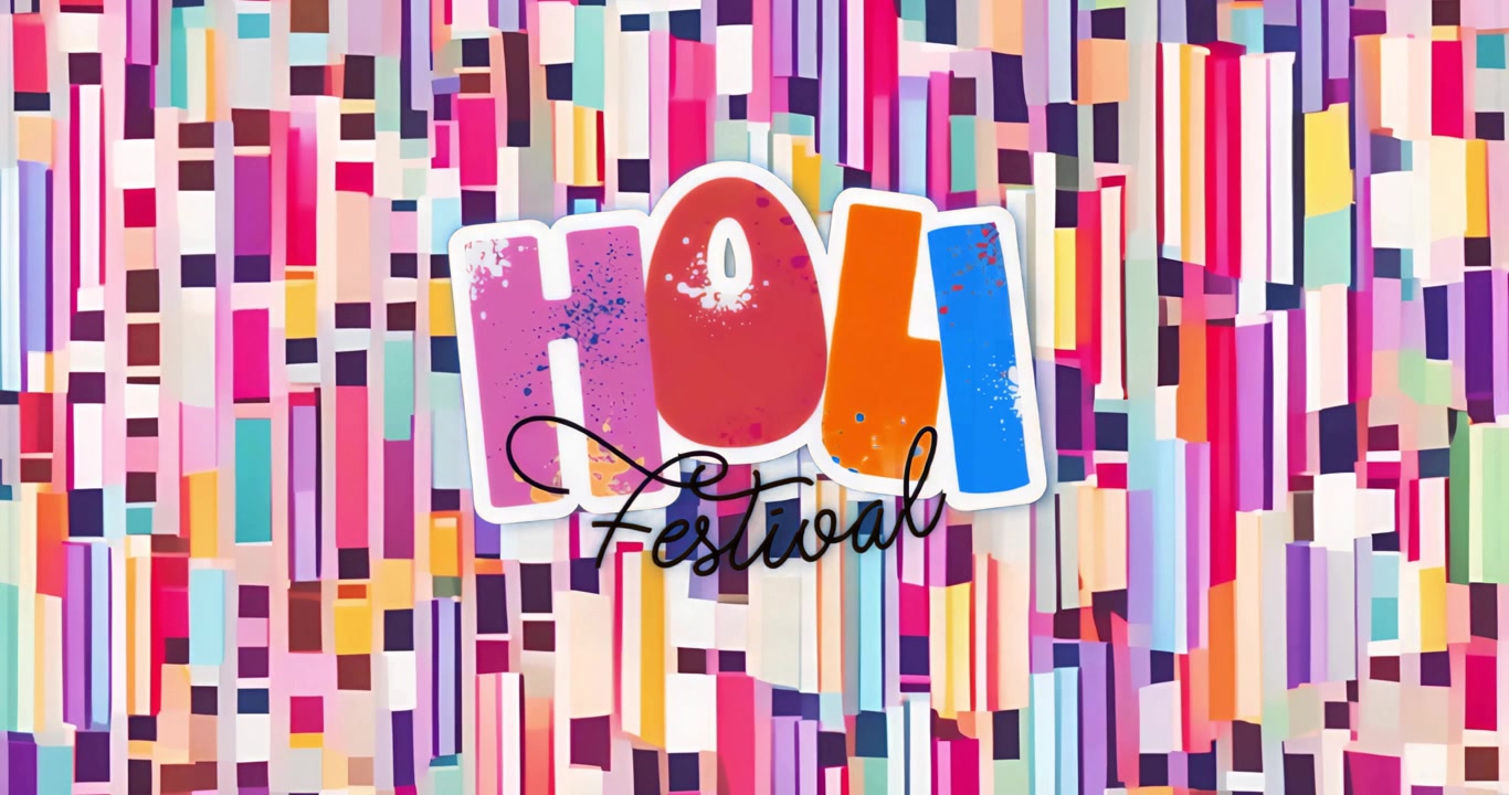 Logo che svanisce attivando una grafica del Festival Holi, con barre che pulsano tonalità pastello per celebrare Holi