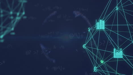 Animation-Des-Verbindungsnetzwerks-Mit-Symbolen-Auf-Dunklem-Hintergrund