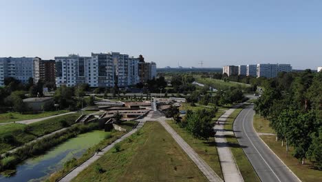 aerial view of a park in a town in ukraine on a sunny day