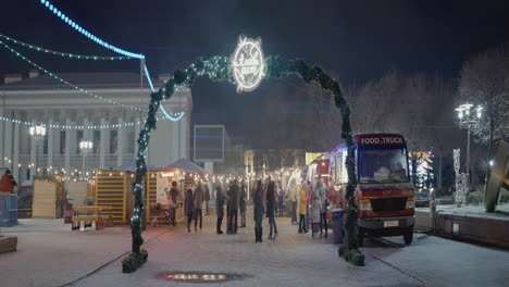 christmas market at night in a city