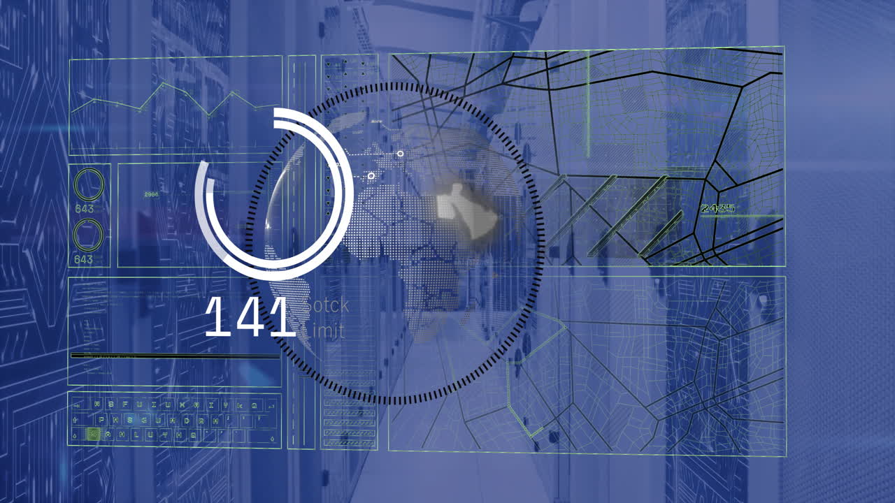 animación del procesamiento de datos a través de servidores informáticos