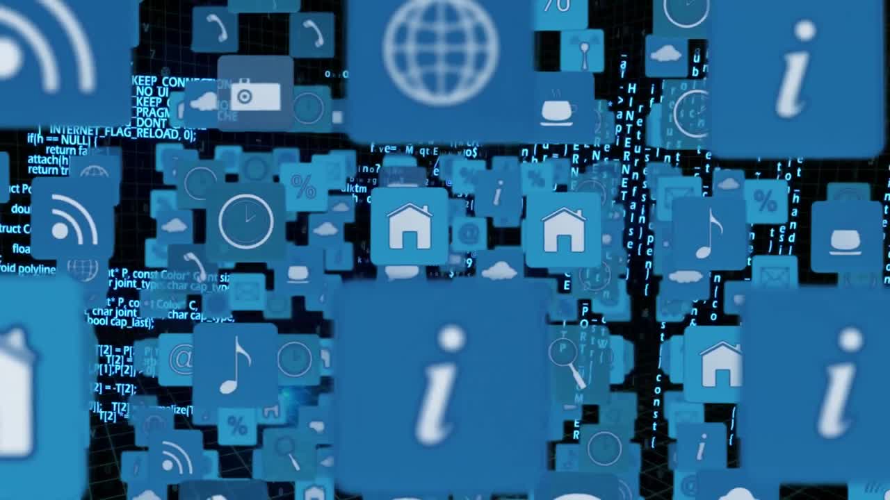 iconos en línea y de aplicaciones en cuadrados y códigos de programas