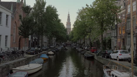 amsterdam city view with canal and zuiderkerk