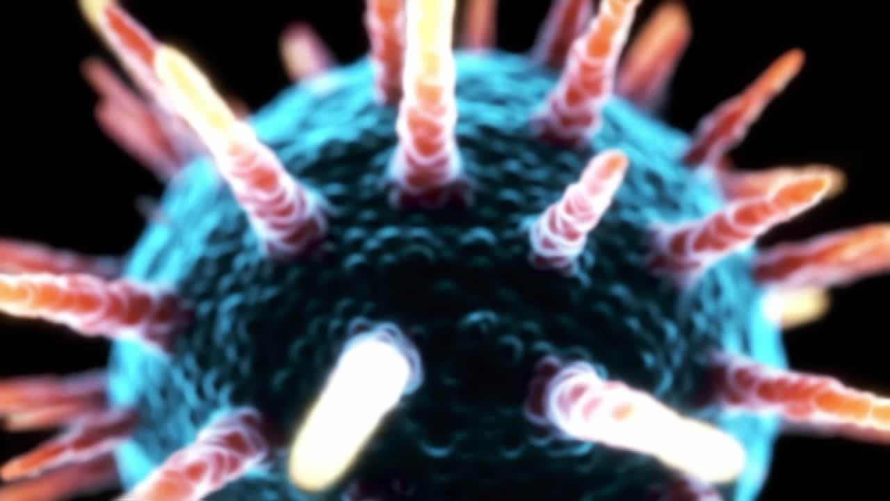 Detailed Visualization of a Virus Structure Highlighting Spikes and Surface Characteristics, Showcasing the Intricacies of Viral Morphology in a Microscopic Perspective
