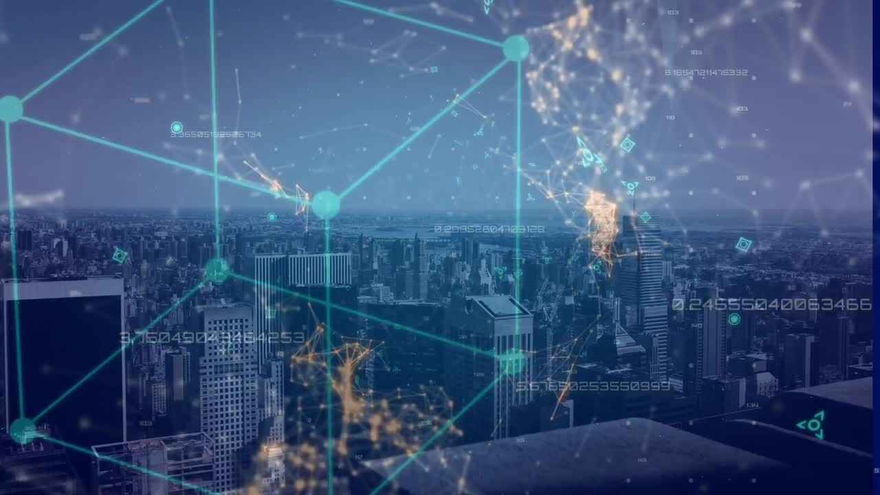 연결 네트워크를 통해 도시 풍경의 애니메이션