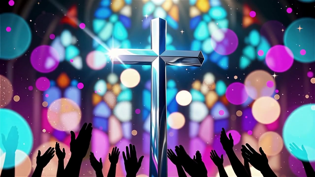 Croce Cristiana Luce Celestiale Sfondo per il Culto.