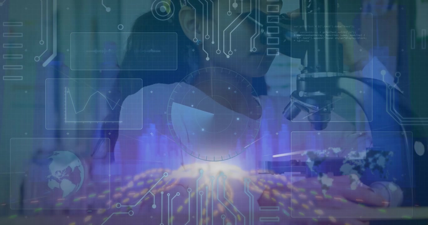 Animation of financial data processing over man using computer