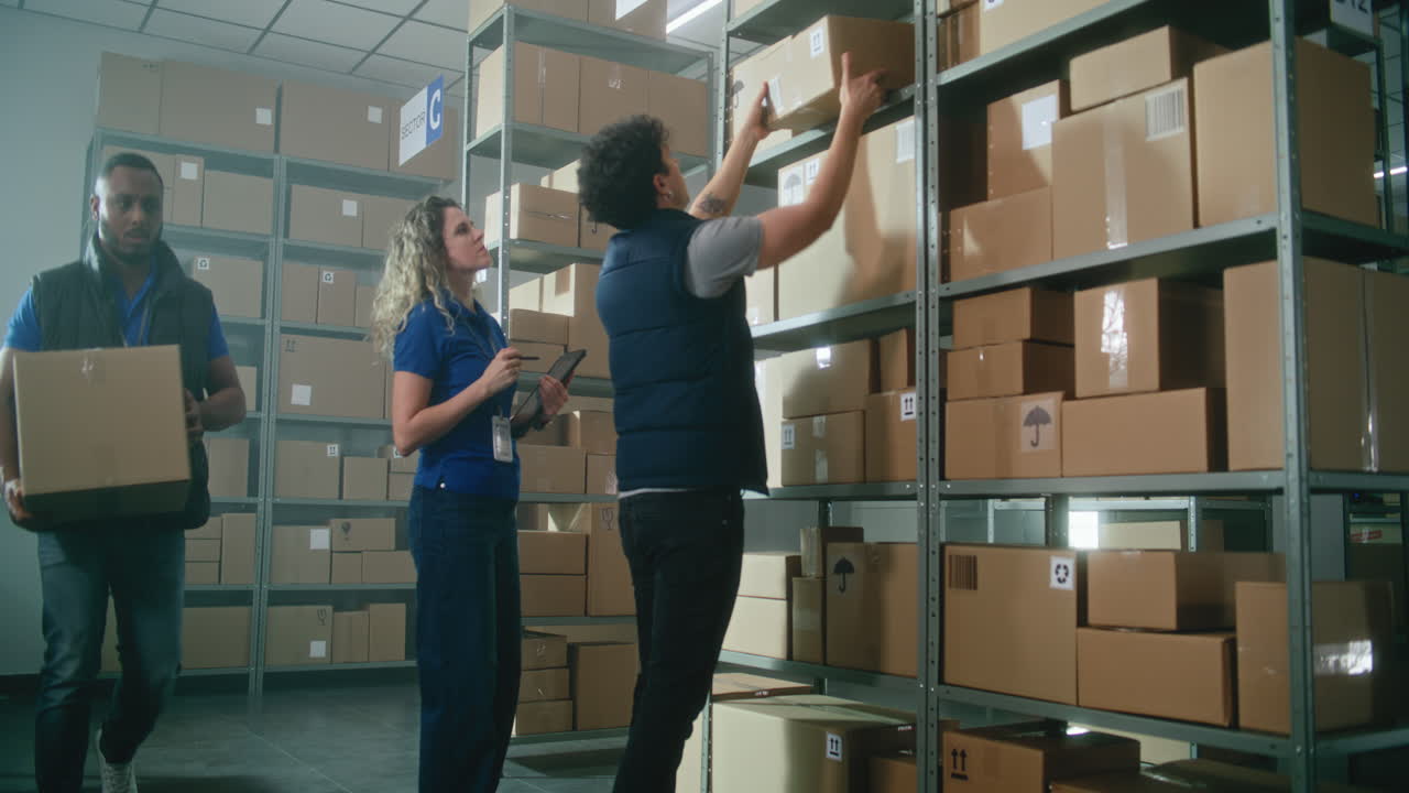 trabajadores del almacén comprobando el inventario