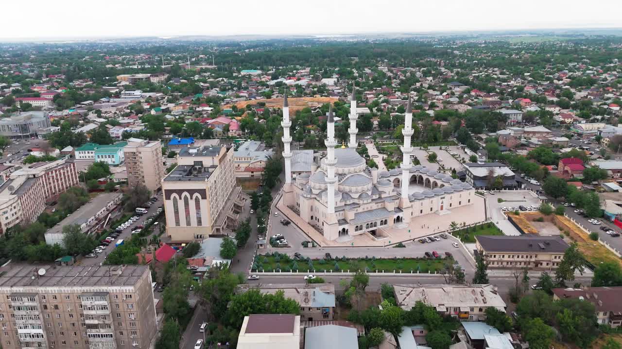 drone approach Kyrgyzstan. Bishkek Central Mosque in the capital city