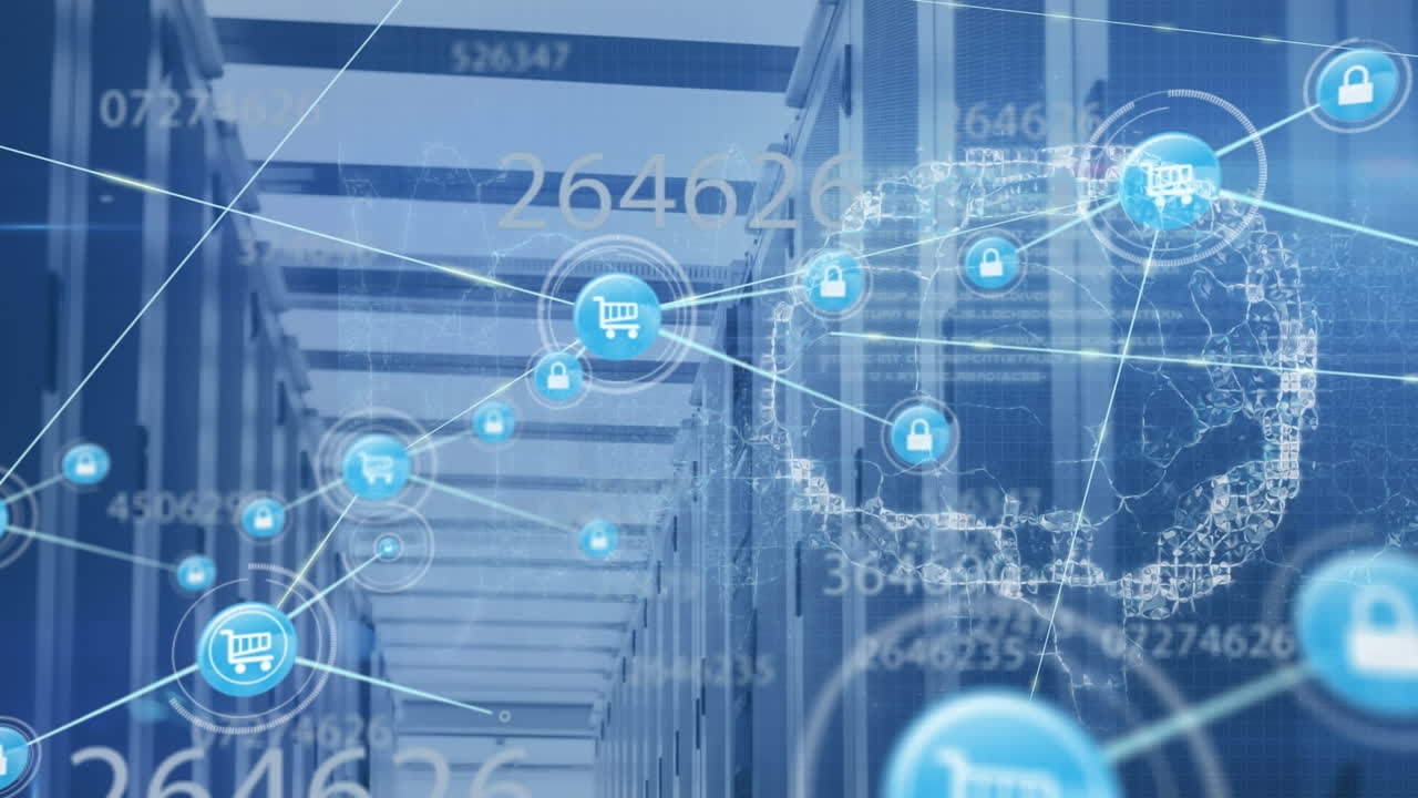 인간의 뇌의 애니메이션, 컴퓨터 서버를 통해 숫자를 연결하는 네트워크