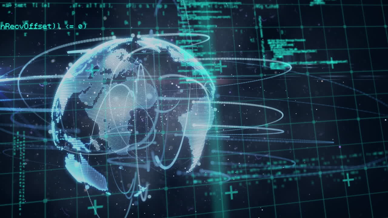 Animation of globe network of connections over data processing