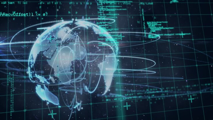 Animazione di rete globale di connessioni su elaborazione di dati