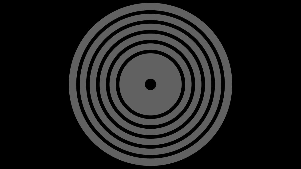 objeto gráfico en blanco y negro con efecto estroboscópico e hipnótico, que gira en el sentido de las agujas del reloj disminuyendo el tamaño de pantalla completa para desaparecer en el centro