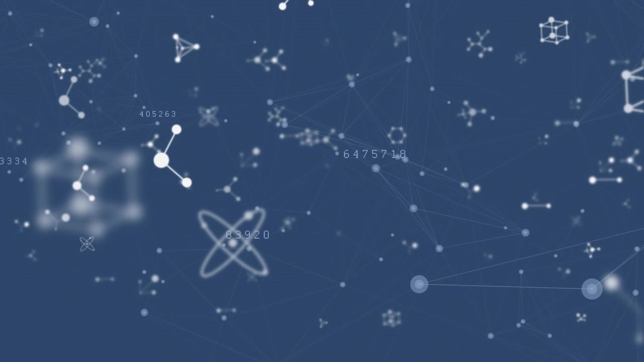 White molecules on blue