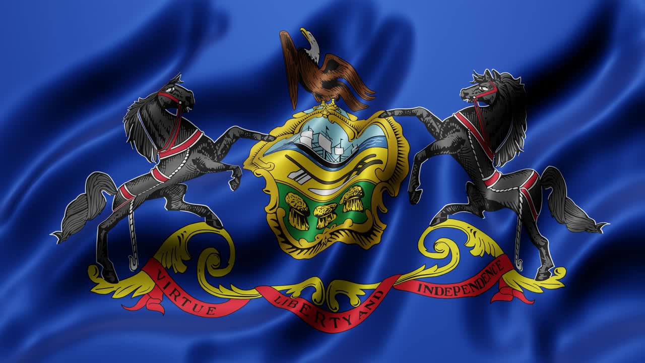 Pennsylvania US State flag waving