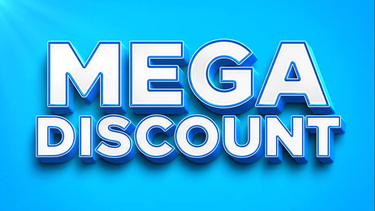 3D Animated Mega Discount Text Appearing on Blue Background