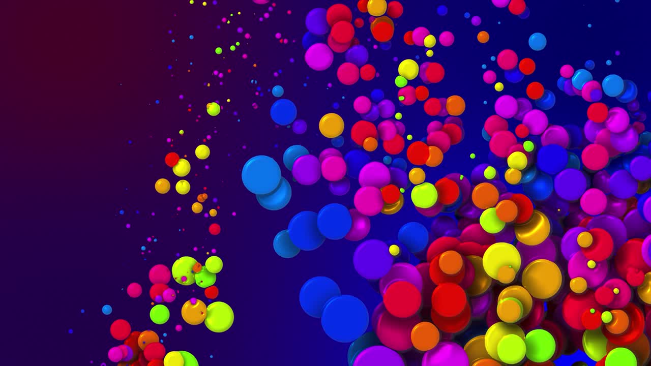 animación de dibujos animados de hermosos círculos multicolores como burbujas de pintura o gotas de tinte en líquido. fondo creativo abstracto en bucle 4k. luma mate como canal alfa. partículas aumentan y disminuyen