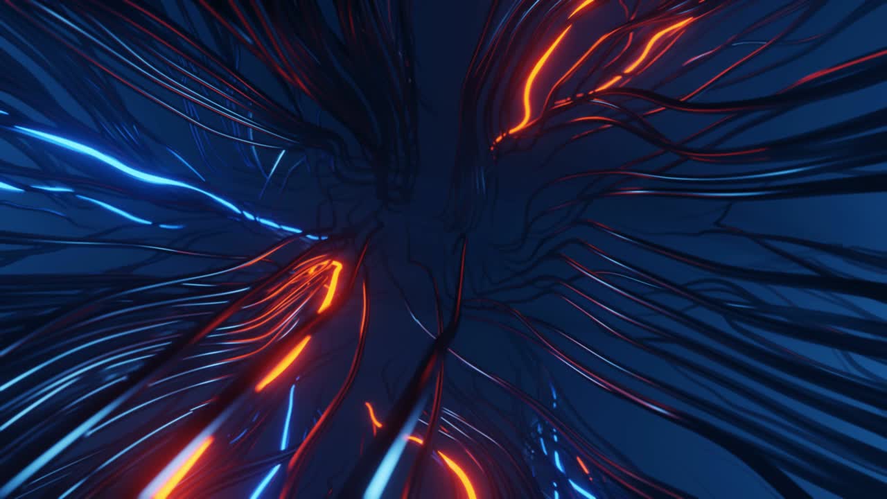 Abstract Red And Blue Glowing Neon Lights Line trails Background 3D rendering