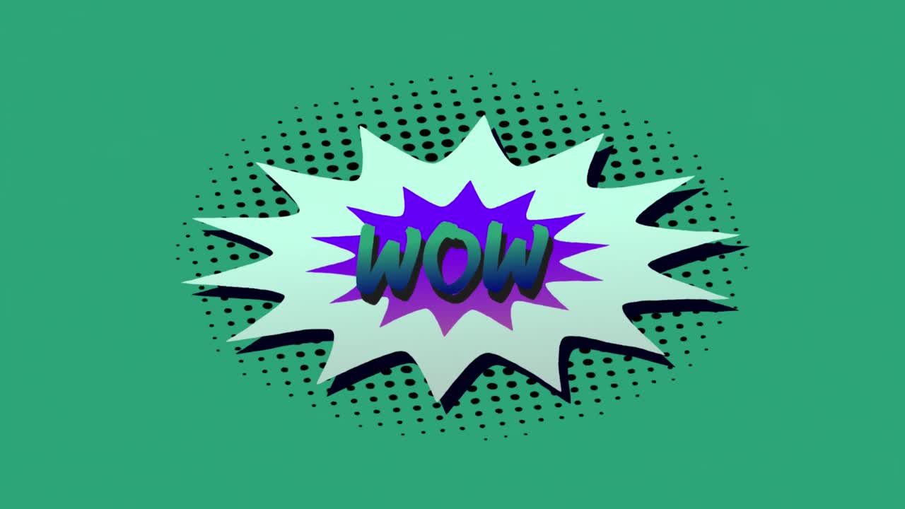 humo verde explotando sobre el texto del boom en la burbuja de discurso retro contra un fondo verde