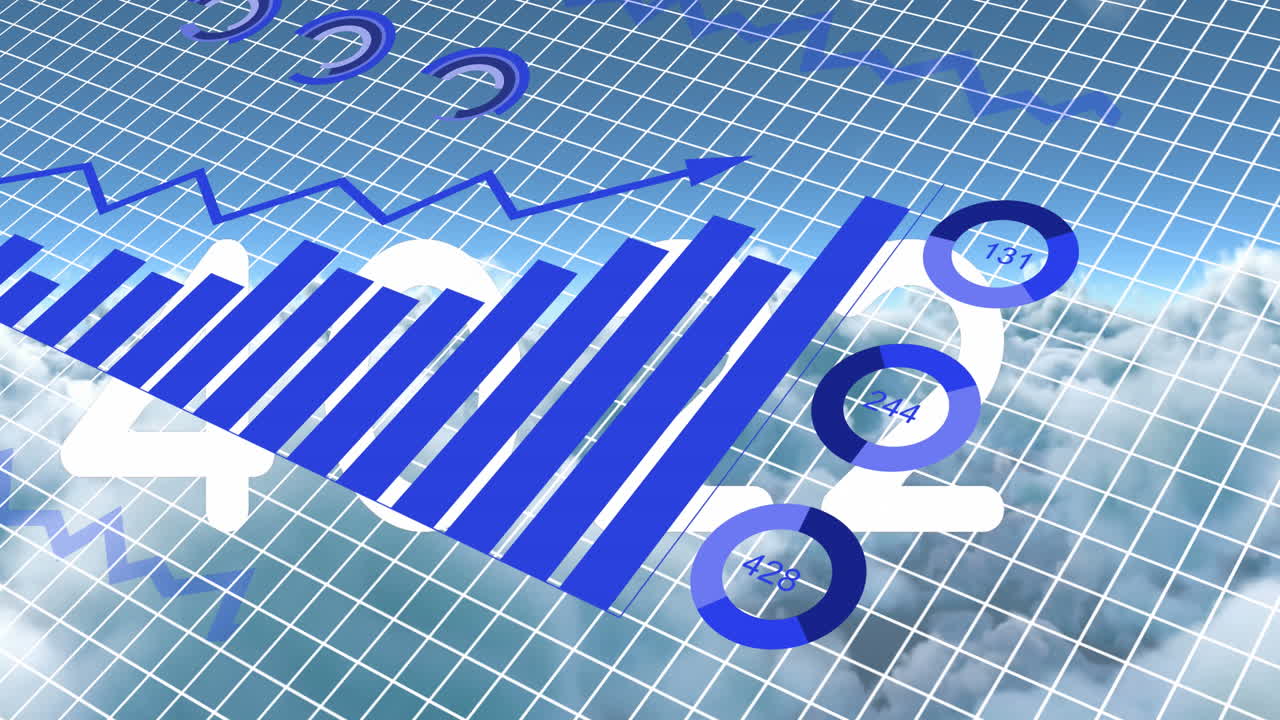 밀집된 구름에 대한 로딩 서클에 대한 그래프로 변하는 숫자의 애니메이션