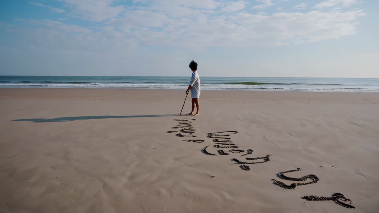 Person Writing in the Sand on a Beach