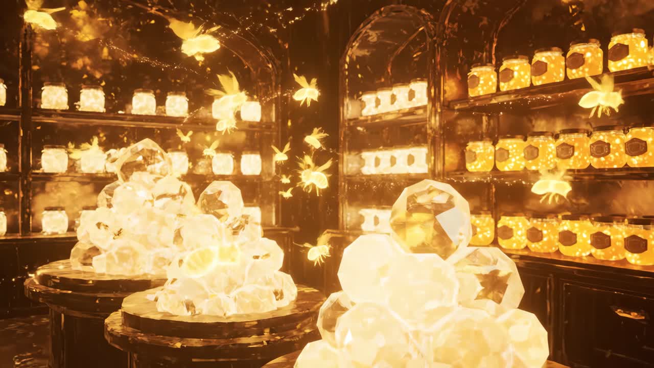 Fantasy Honey Store with Crystals and Bees