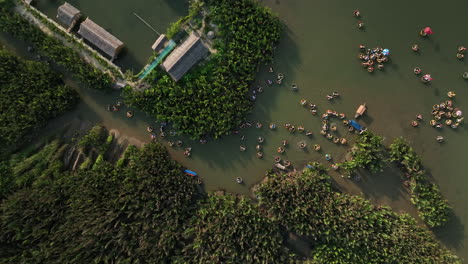 4K-Aerial-of-Basket-Boat-Experience,-Vietnam