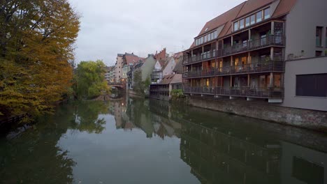 nuremberg, panning view of river and historic city in autumn