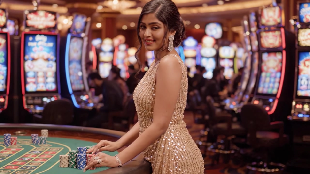 Una Notte Glamour al Casinò: Catturando l'Eleganza e l'Eccitazione del Gioco del Casinò con un Abbigliamento Sfolgorante e un'Atmosfera Incantevole.