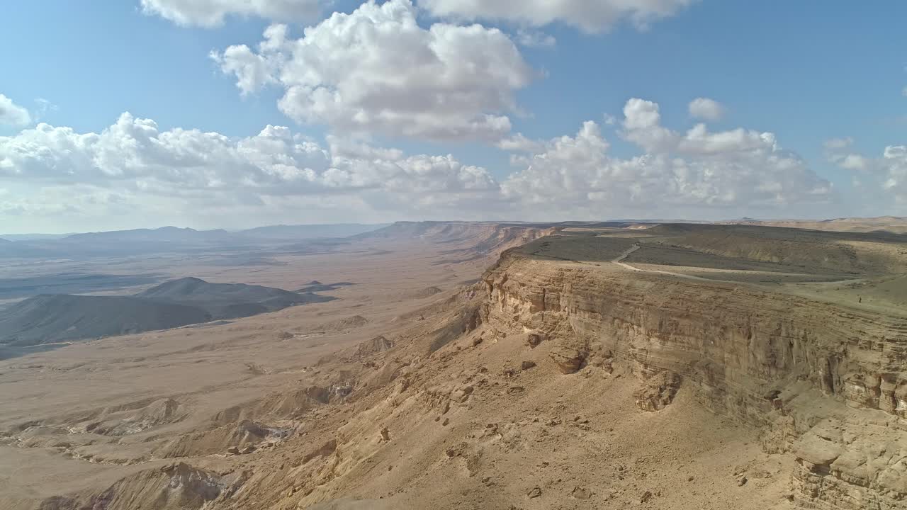 vista aérea de los acantilados del cráter ramon en el desierto de negev