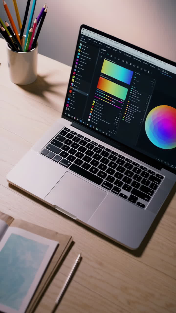 Design Workstation with Laptop and Color Palette