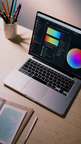 design workstation with laptop and color palette