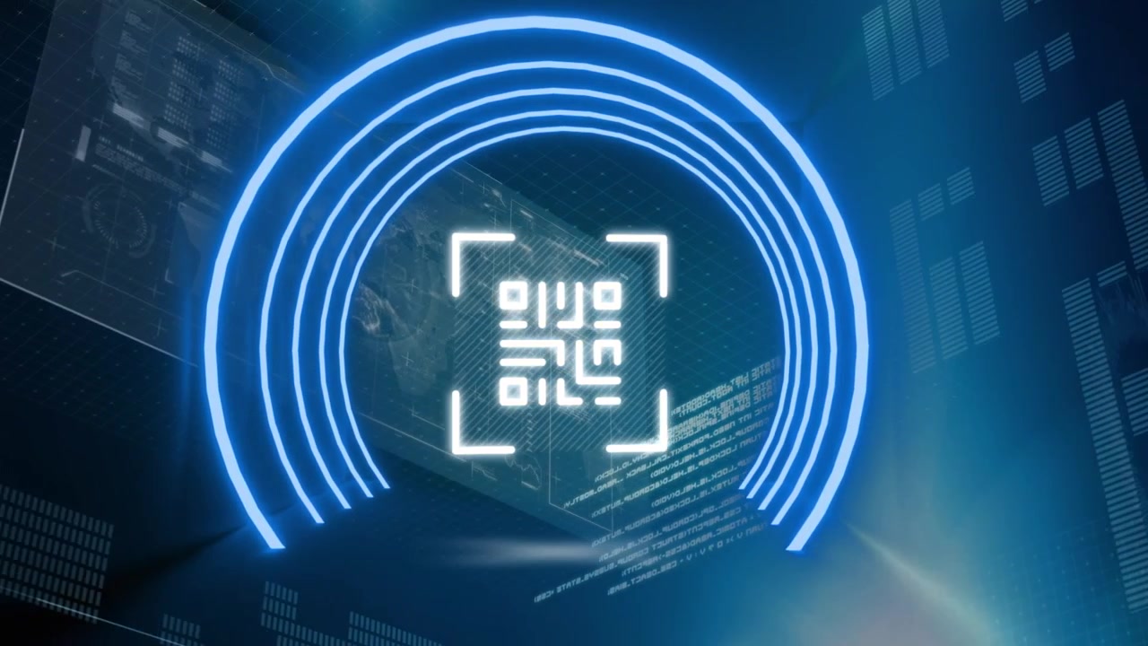 Digital QR Code Scanning Interface with Futuristic Data Overlay