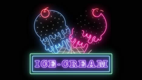 neon signs flicker, showcasing ice cream animation.