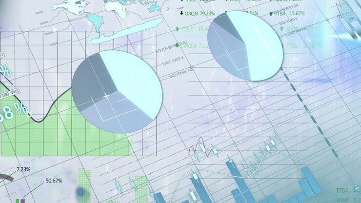 Animation af behandling af finansielle data over skyer og himmel