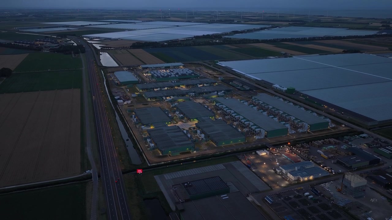 Microsoft data center aerial view at dusk in the netherlands