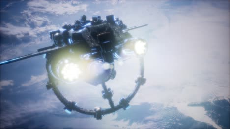 el transbordador espacial flota en el espacio.