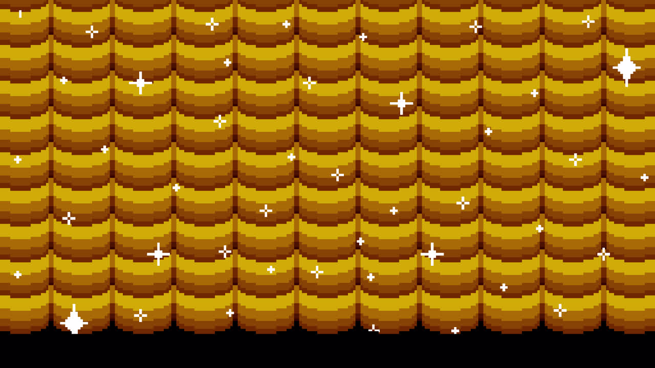 Pixel Art Golden Coin Treasure Background with Sparkles