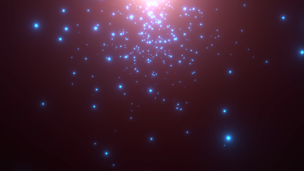 campos de estrellas azules cinematográficas y destellos voladores en la galaxia