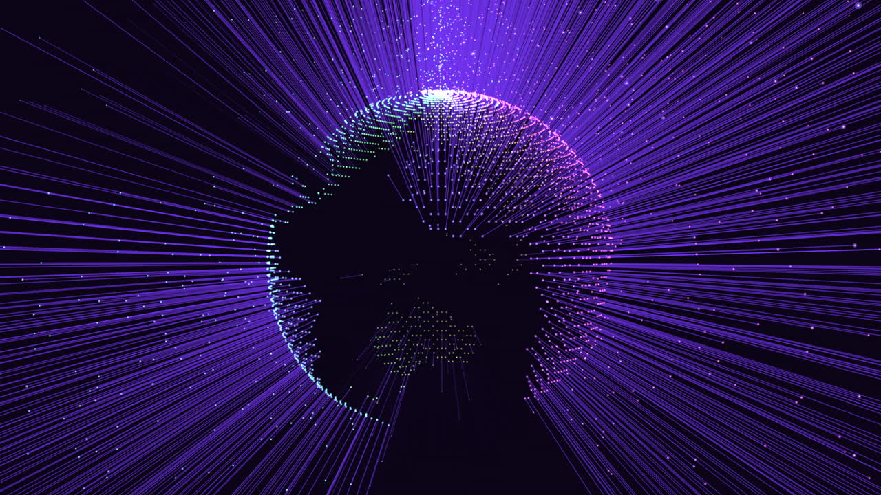 Futuristic sphere with neon lines and glitters on black gradient 1