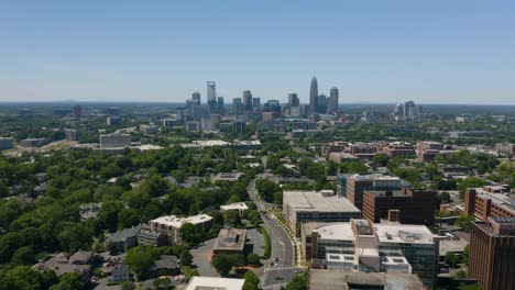 aerial hyperlapse away from downtown charlotte, nc on beautiful day