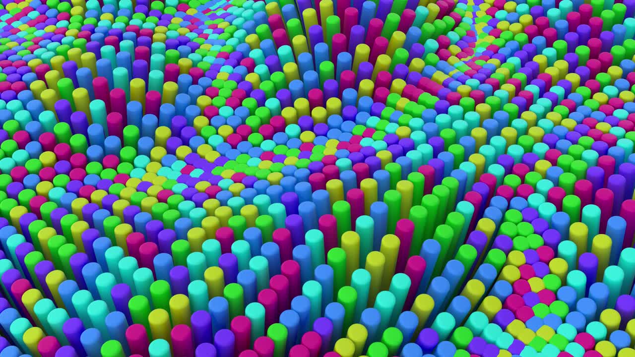 abstract arco iris multicolor fondo colorido con cilindros. azulejos redondos de cerámica. patrón de geometría. células aleatorias. superficie poligonal brillante. abstracción futurista. bucle sin costuras animación 3d de 4k