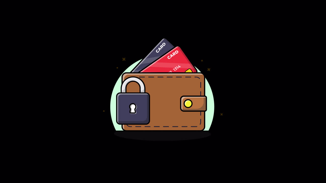 Animated Wallet with Credit Cards and Security Padlock